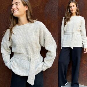 Aritzia Babaton Oatmeal Alpaca/Wool Belted Sweater 2XS